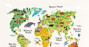Cute animal print map